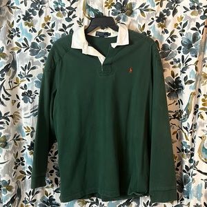 Polo by Ralph Lauren rugby shirt. long sleeve quilted shoulder canvas collared